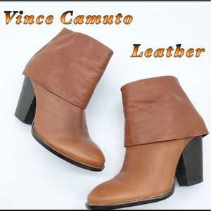 Vince Camuto-Pebble Leather Camel Tan Heel Boots 8